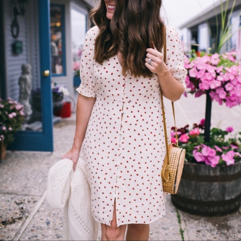 Madewell Silk Clover Button-Front Dress In Fresh Strawberries